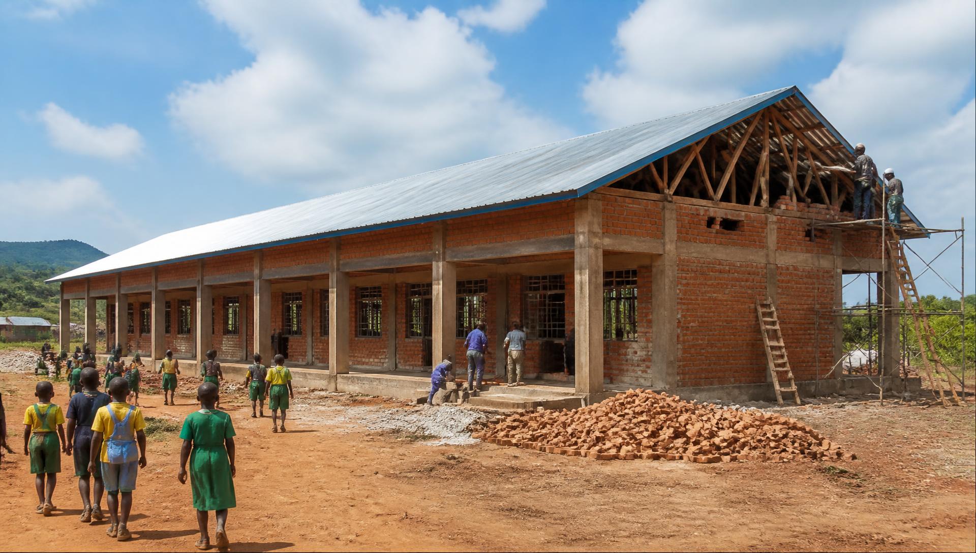 Chantier de l'école moderne du village Tshikopo